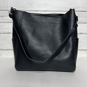 Jen & Co Penny Black Vegan Leather Bucket Bag Shoulder Purse With Pouch